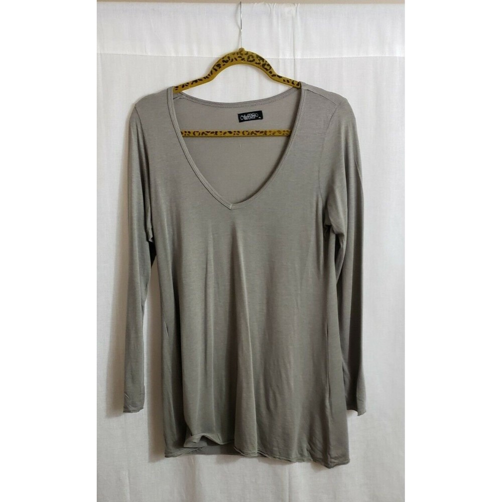 lauren moshi medium long sleeve tee shirt v-neck gray tunic top cotton blend NEW